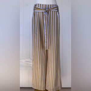 etophe studios‎ Women’s High-Waisted Wide Leg Striped Pants Belted Size Large